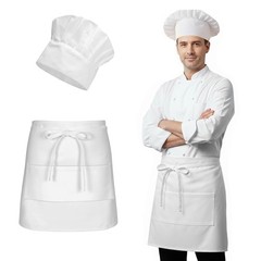 2 Piece Cooking Costume Daily Use Uniform Kitchen White Cotton Hat Apron