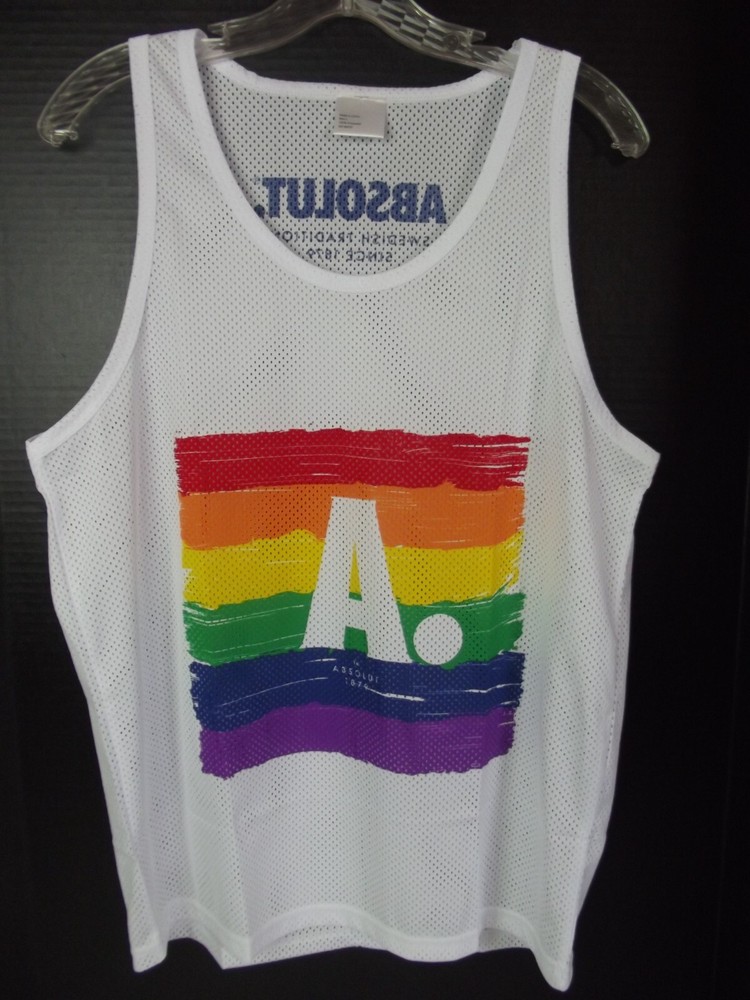 Absolut 1879 Mesh Tank Top White Rainbow Gay Pride LGBT Logo Shirt NEW