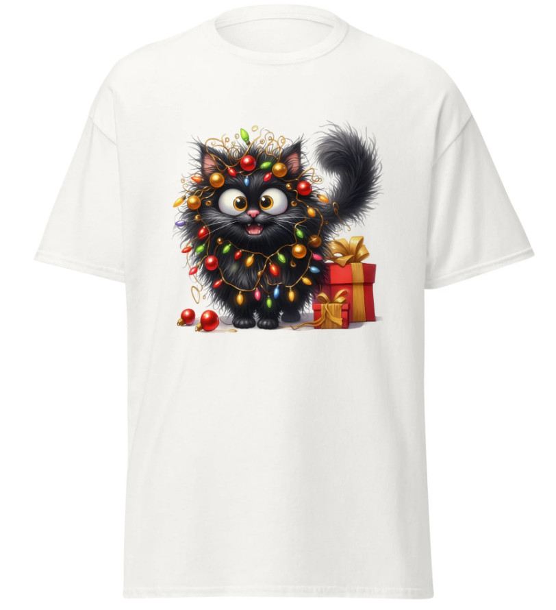 Colorful Christmas Cat t-shirt men women S-234XL White Cotton BR006 gallery