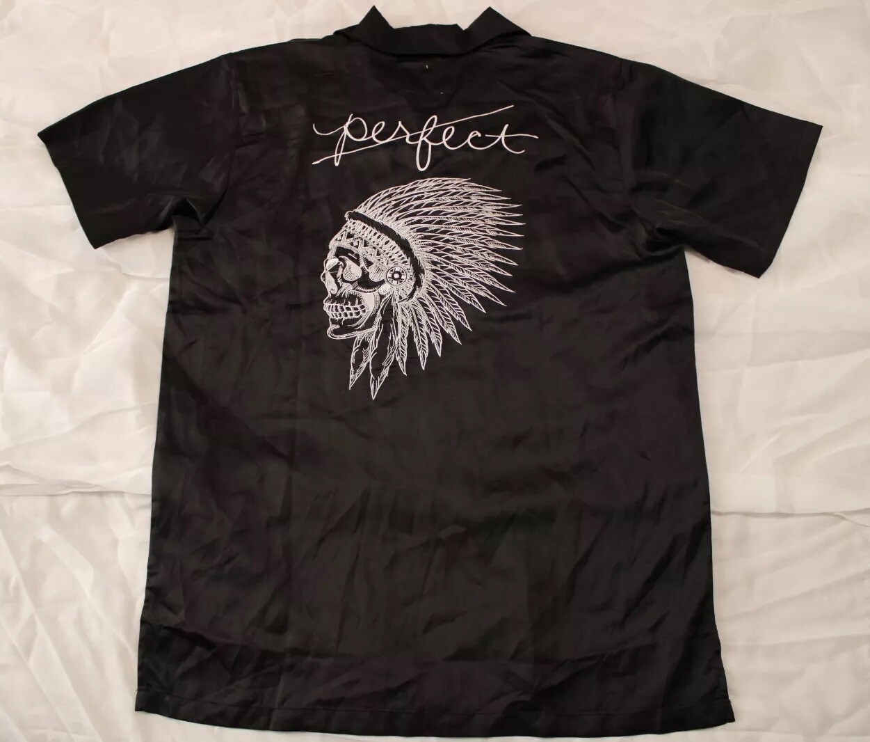 Men’s EPTM. NWT Black Satin Button Front Top Graphic Streetwear M Logo Skull gallery