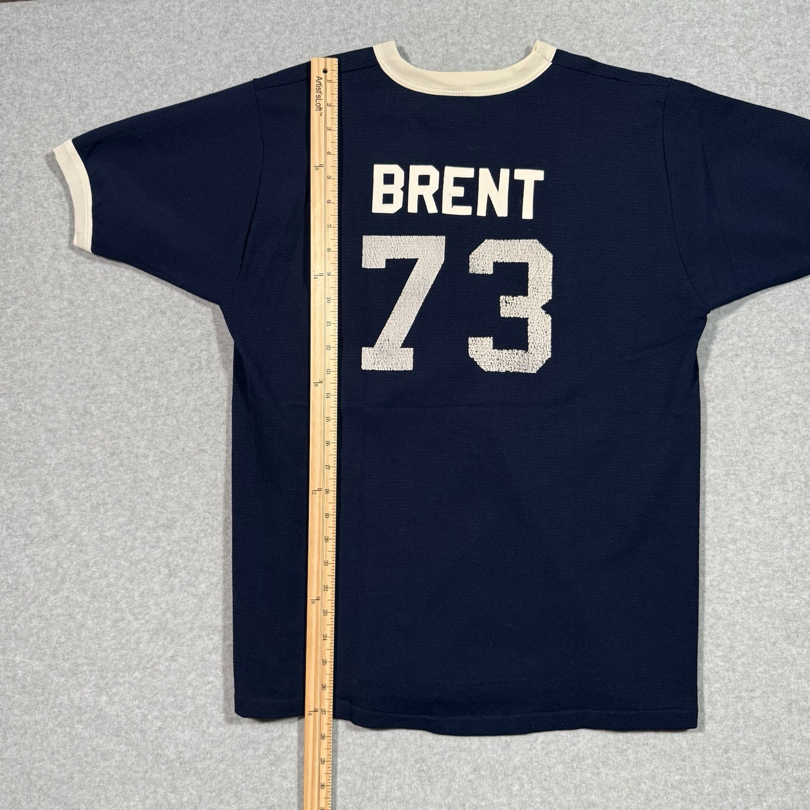 Vintage Russell Athletic Knit Ringer Tee Mens L Navy White BRENT 73 Jersey USA gallery
