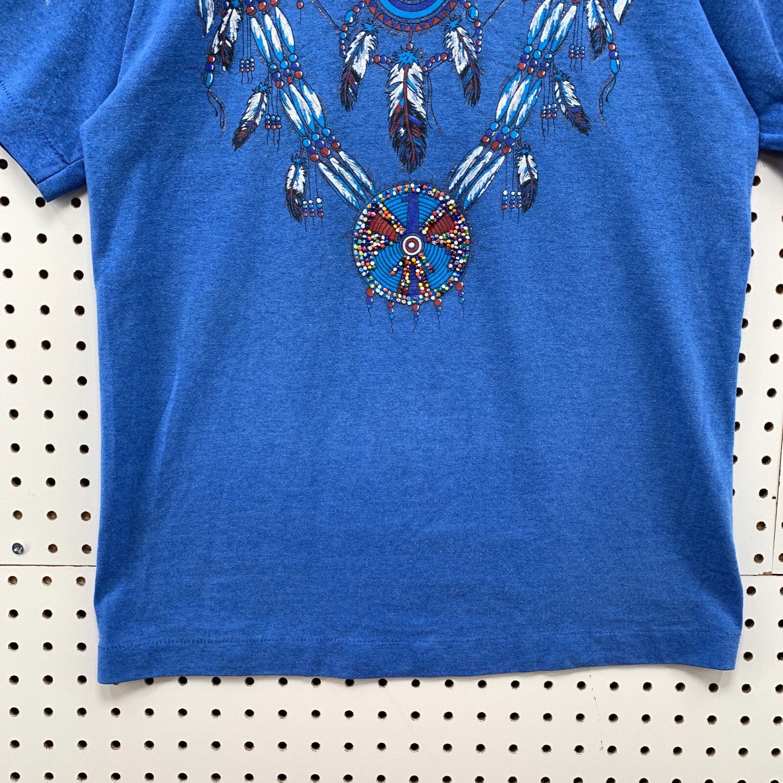 Vintage 90s Indian Dream Catcher Shirt Blue Men Medium Beaded 19x27 gallery