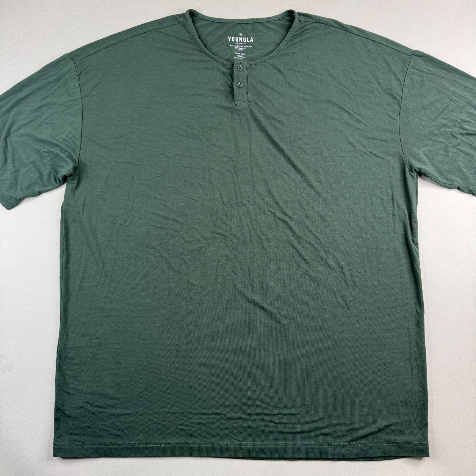 YoungLA Mens Large Green Modal Polyester Spandex Oversized Henley T-Shirt gallery