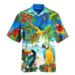 Mens Button Down Parrot Jungle Hawaiian Top Novelty Macaw Tropical Gift Shirt