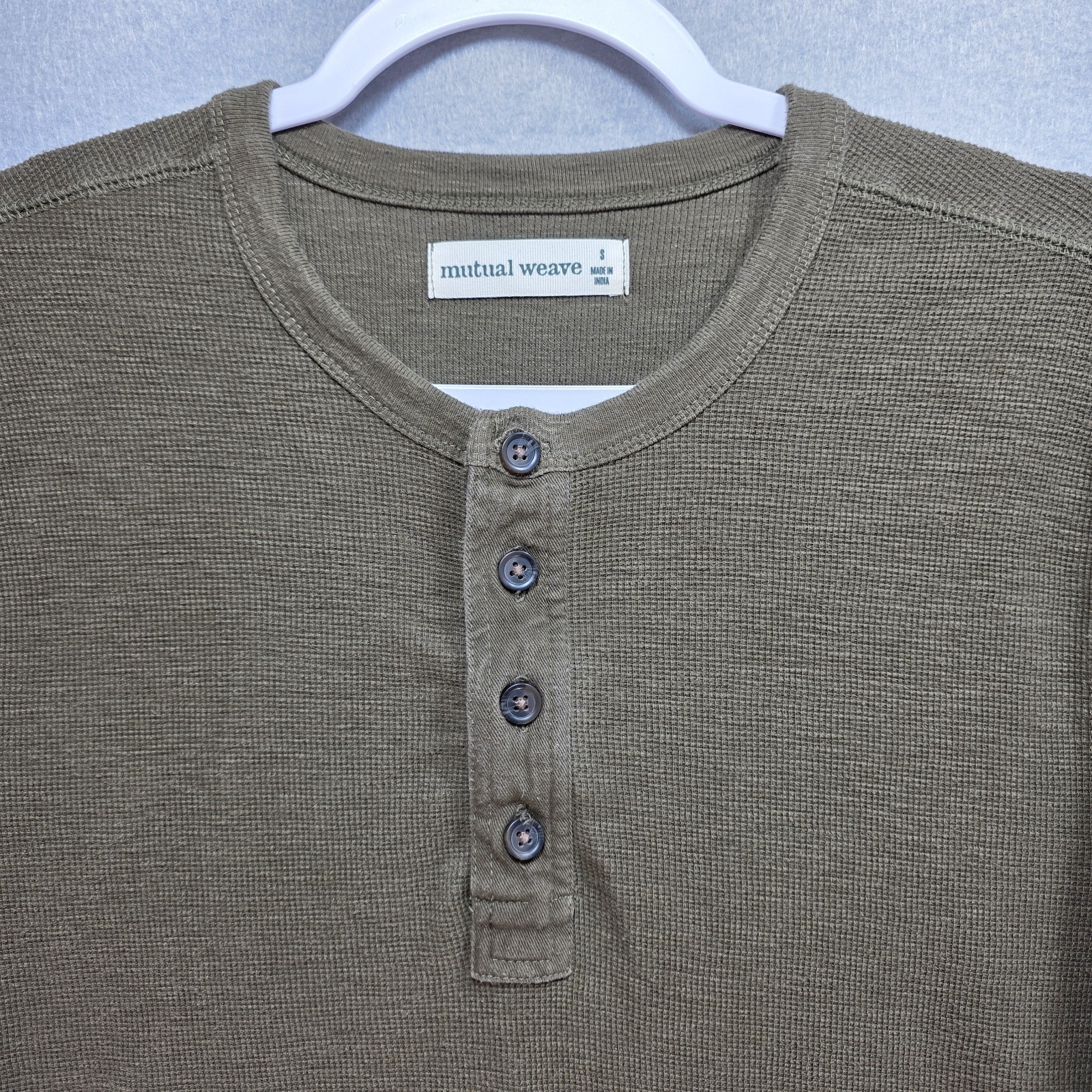 Mutual Weave Waffle Knit Henley Thermal Shirt Mens S Pullover Grunge Olive Green gallery