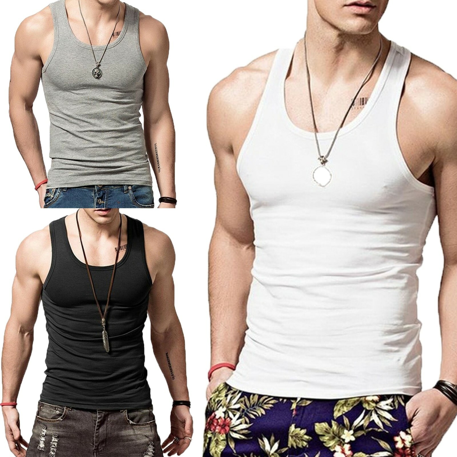 3 6 Packs Mens 100% Cotton Tank Top A-Shirt Wife Beater Undershirt Ribbed Lot gallery