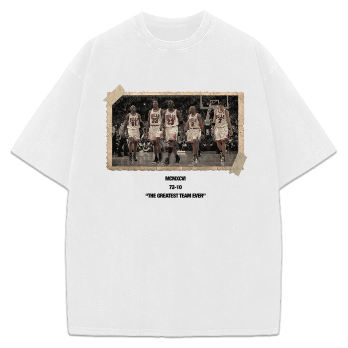 1996 Chicago Bulls Jordan Vintage Photo T-Shirt The Greatest Team Ever 72-10 gallery