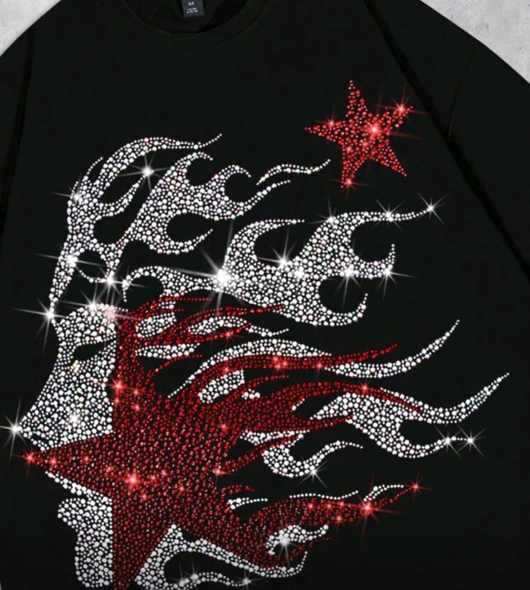 New Men Luxury Diamond Flame Rhinestone Black Fashion T-Shirt High Quality gallery