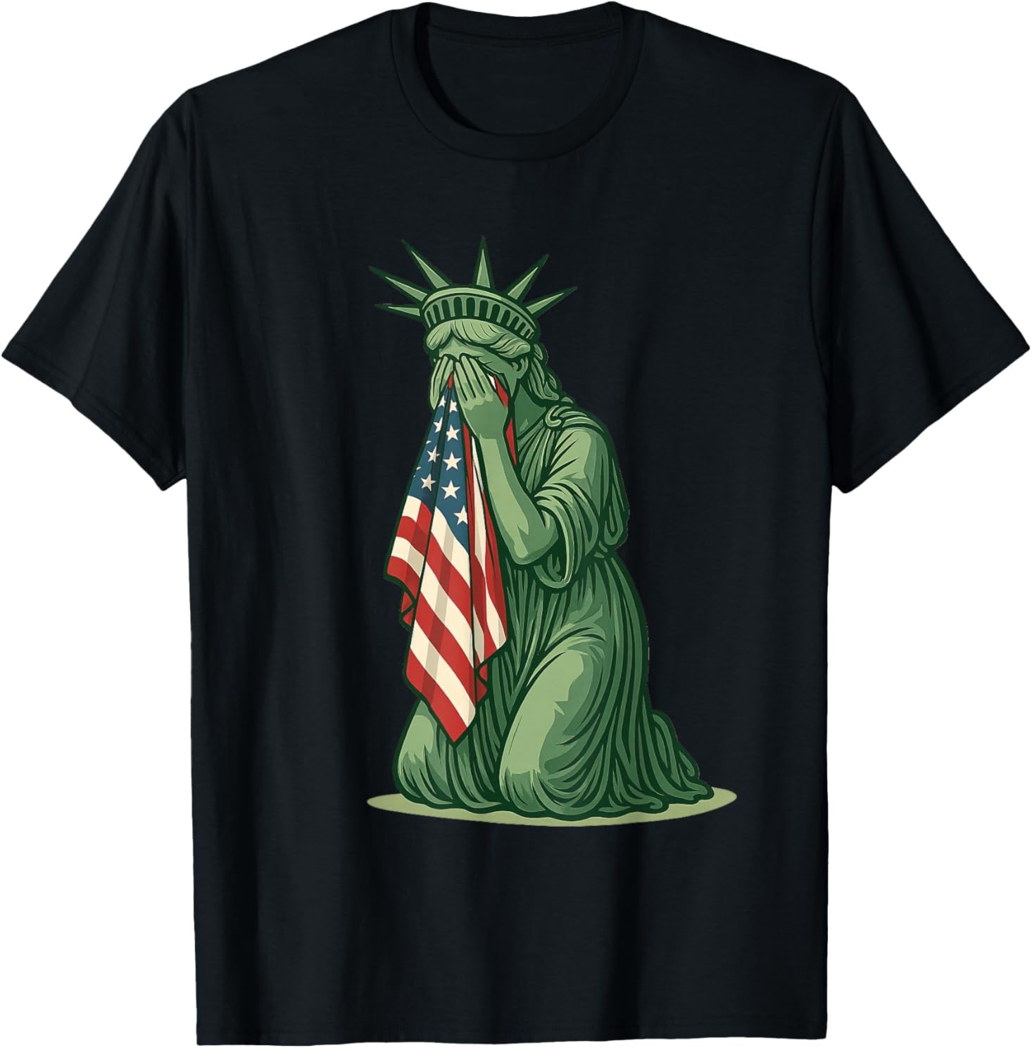 Statue of Liberty Crying Sad USA Flag Patriotic Resist T-Shirt gallery