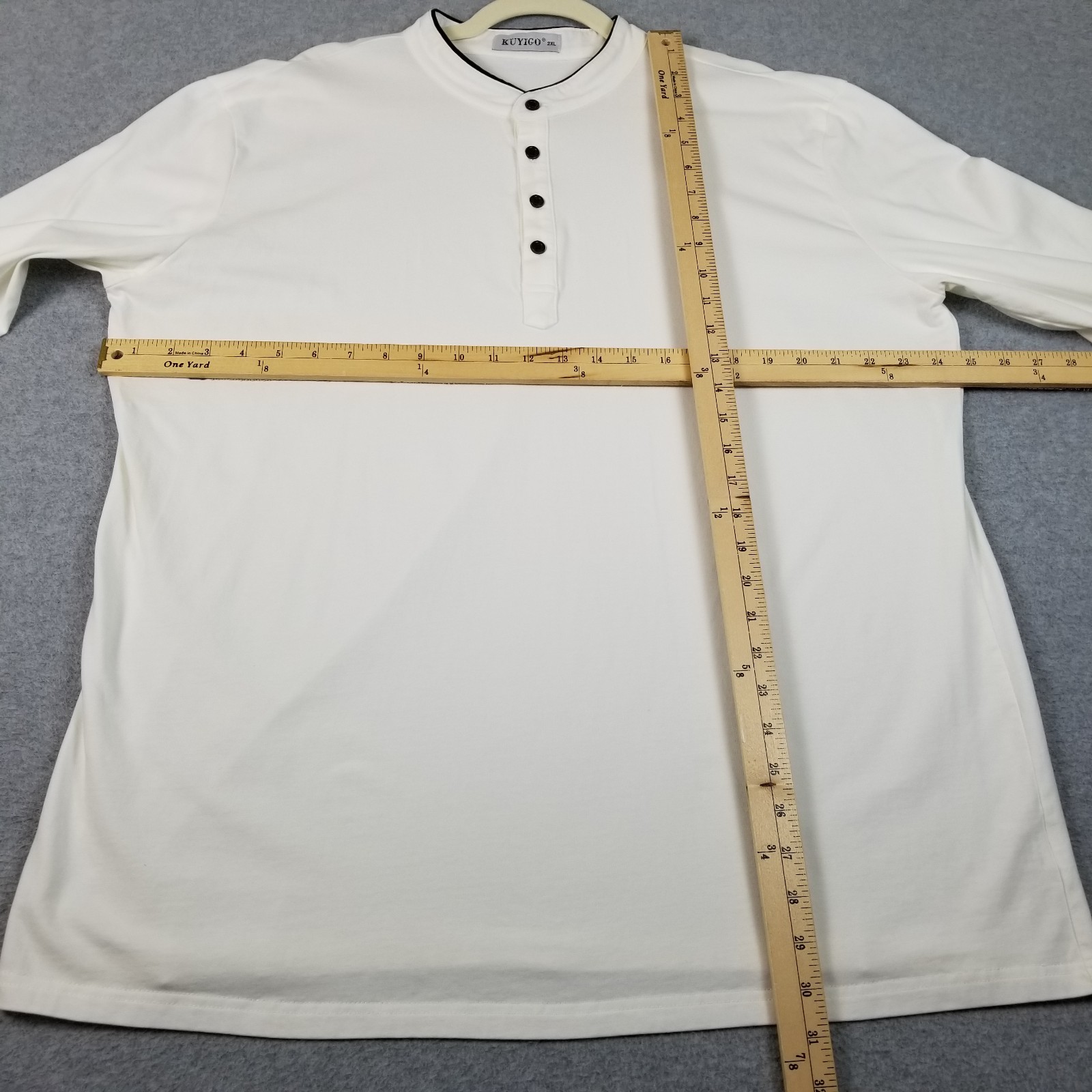 Kuyigo Henley Shirt Men’s 2XL XXL White Long Sleeves Band Collar Stretch Casual gallery