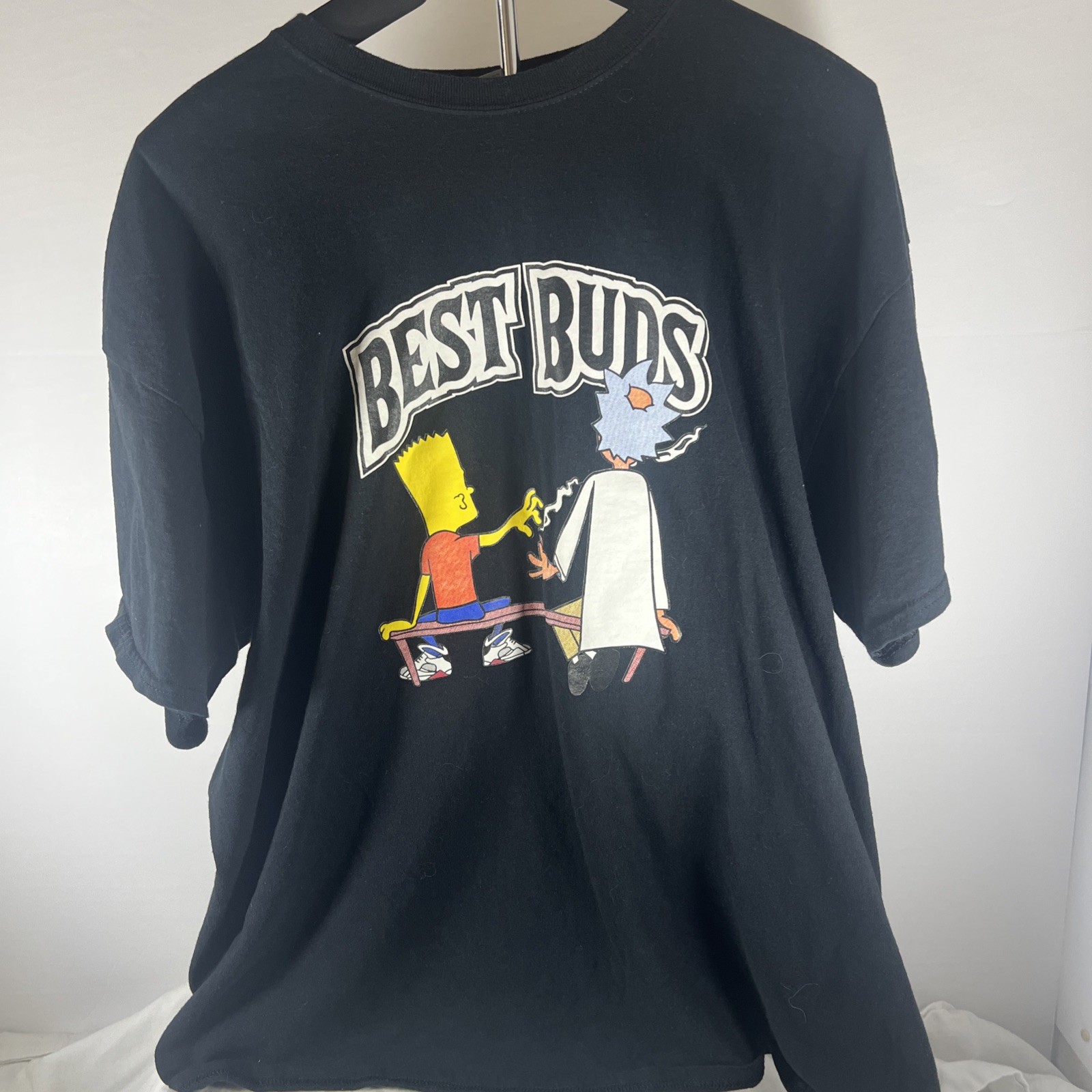 Backwoods Bart Simpson Best Buds Y2K Men's Black T-Shirt Size 2XL Gildian Cotton gallery