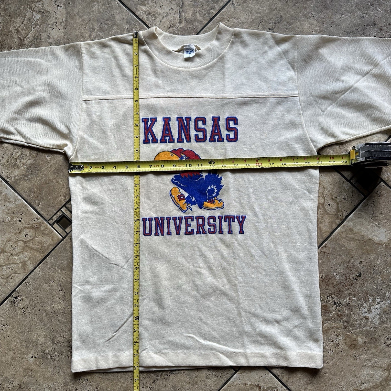 Vintage 70s Artex University Of Kansas Football Shirt Mens Large Shirt Cream gallery