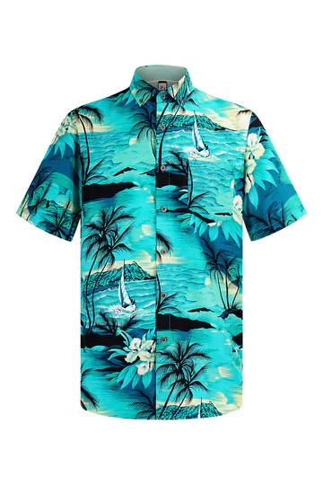 WEIV Men's Casual Ocean Island Print Button Down Short Sleeve Shirts WS7053 gallery