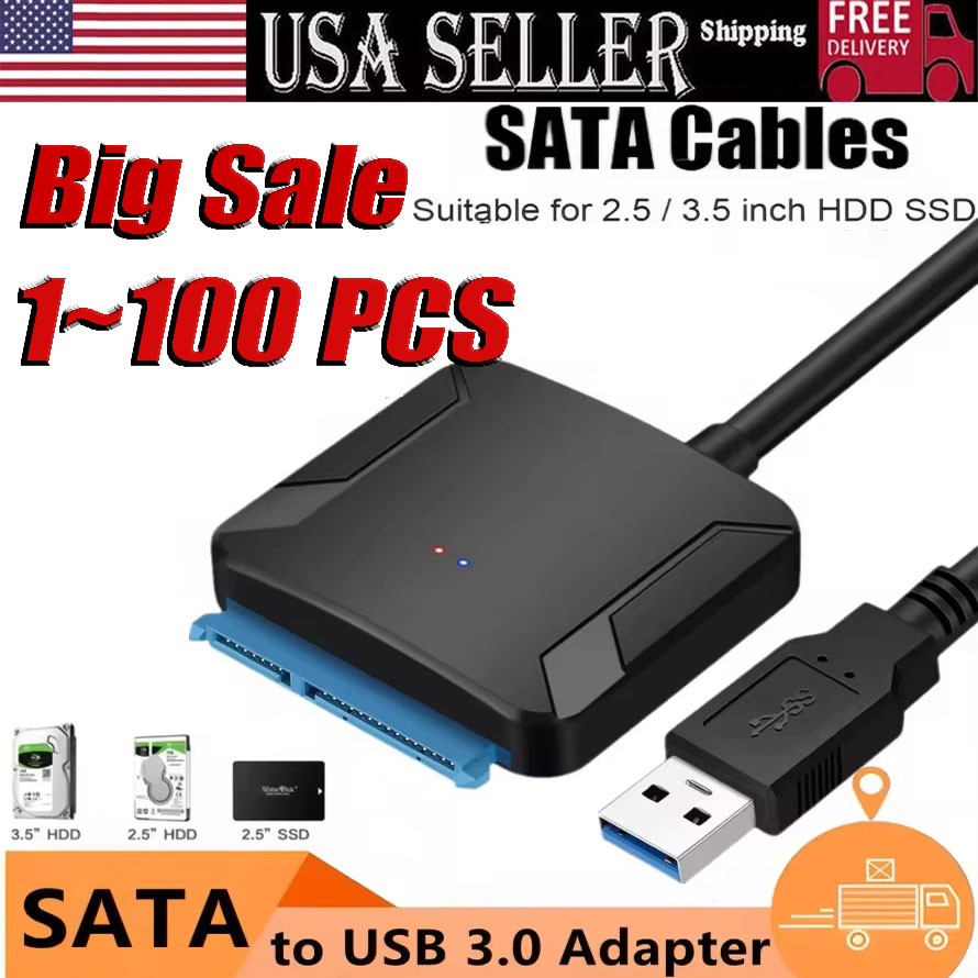 USB 3.0 to SATA External Hard Drive Reader 2.5″ 3.5″ HDD SSD Power adapter LOT