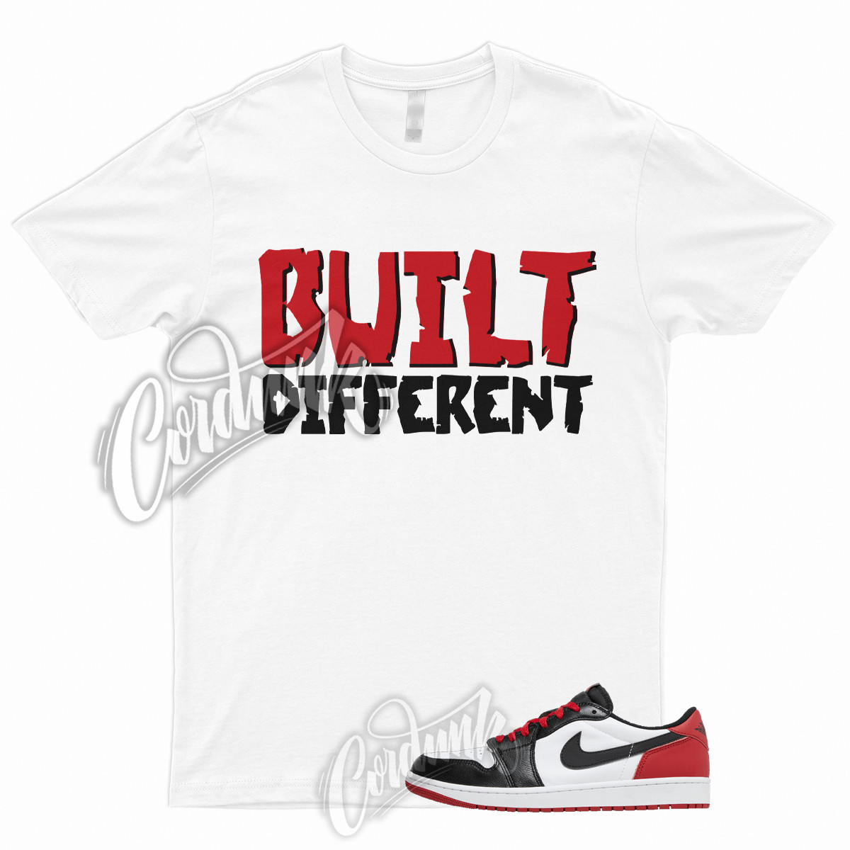 BUILT Shirt to Match 1 Low OG Black Toe White Varsity Red University Dunk Low gallery