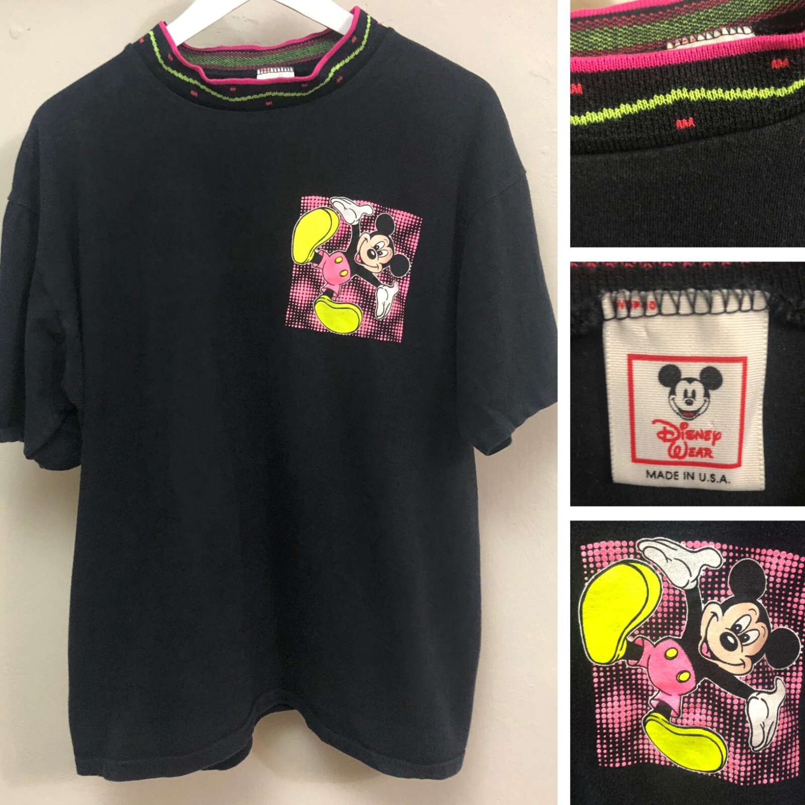 Vintage 80s Disney Wear Mickey Mouse Single-Stitch Shirt XL Ribbed Knit Collar gallery