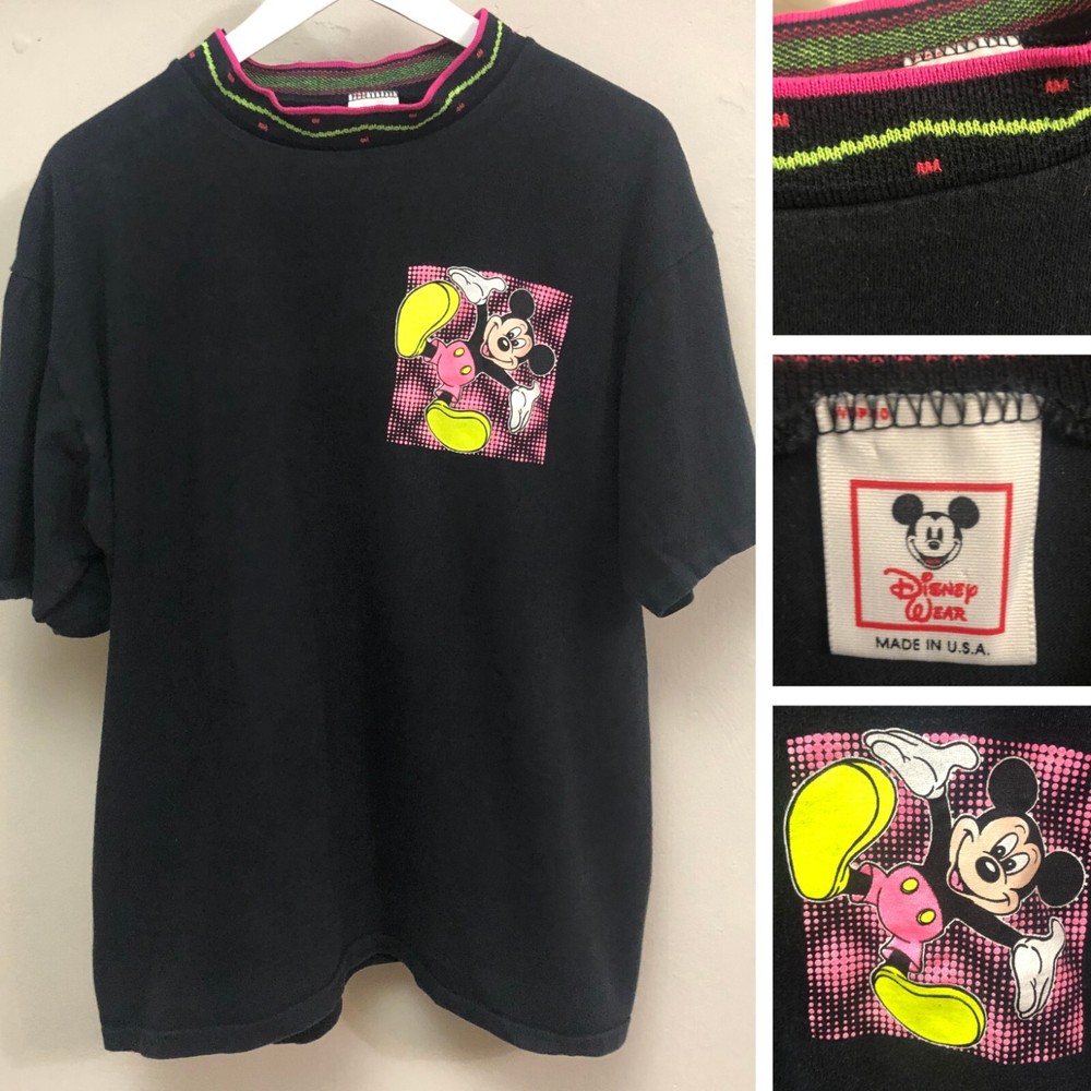 Vintage 80s Disney Wear Mickey Mouse Single-Stitch Shirt XL Ribbed Knit Collar