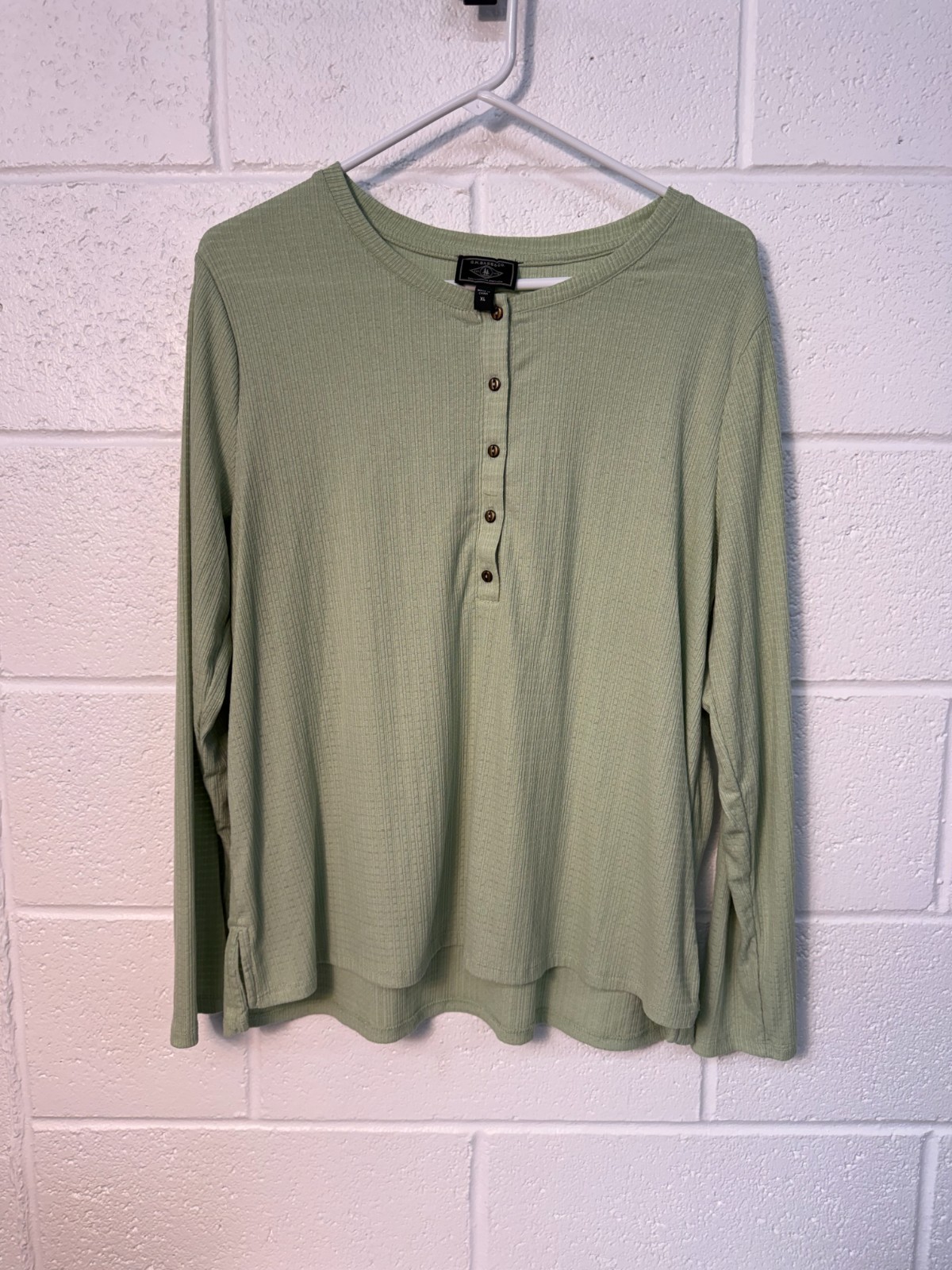 G.H. BASS & C0 Women’s Waffle Knit Henley Pullover Blouse Shirt Size XL Green