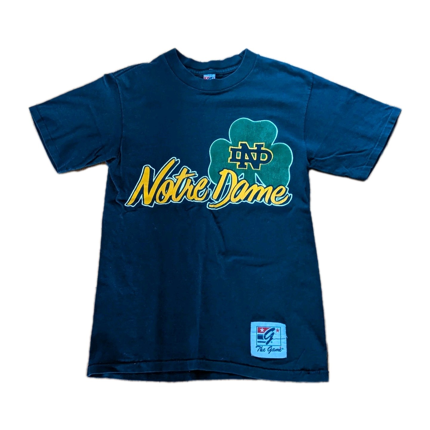 80s 90s Notre Dame Fighting Irish Logo Green Clover T-Shirt Medium The Game