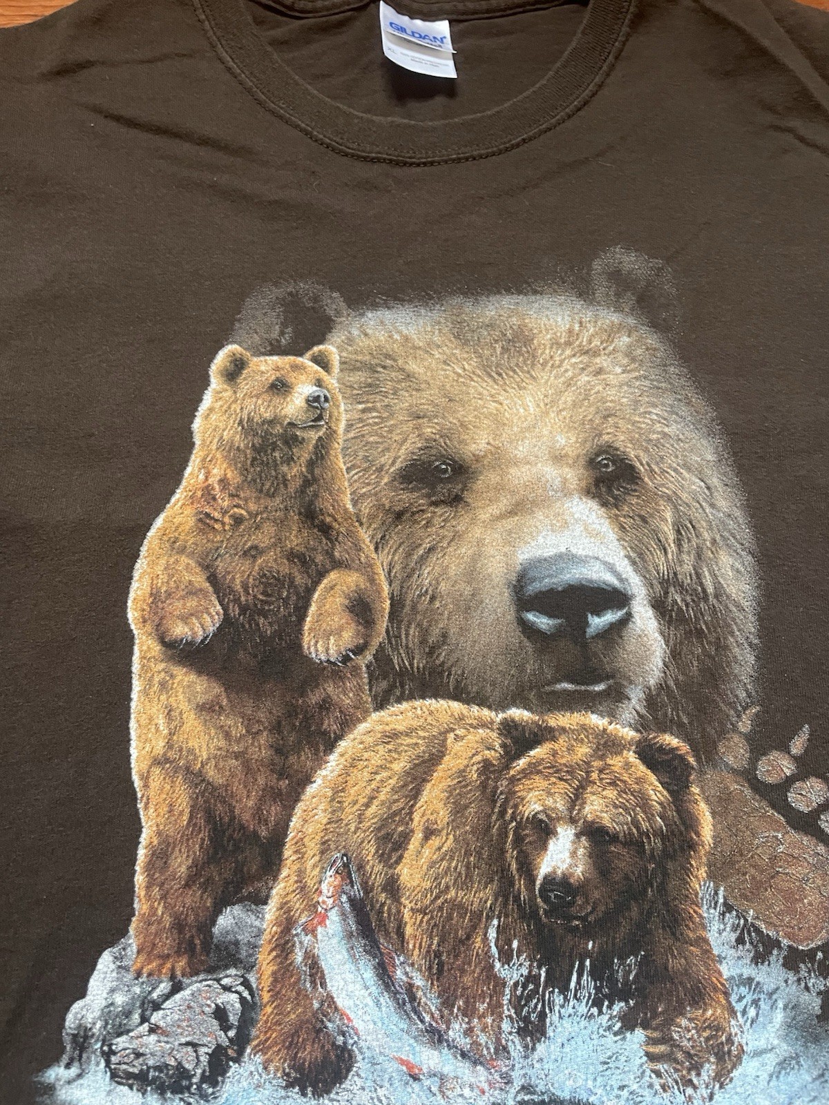 Vintage Gilden Bear Men’s Brown T Shirt Nature Hunting Fishing Extra Large (XL) gallery