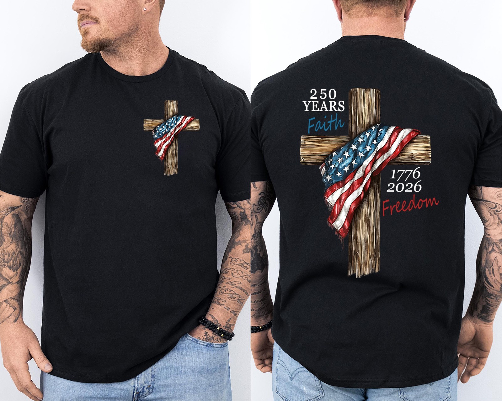 250 Years American Flag 250th Anniversary Faith Freedom Eagle Front & Back Shirt gallery