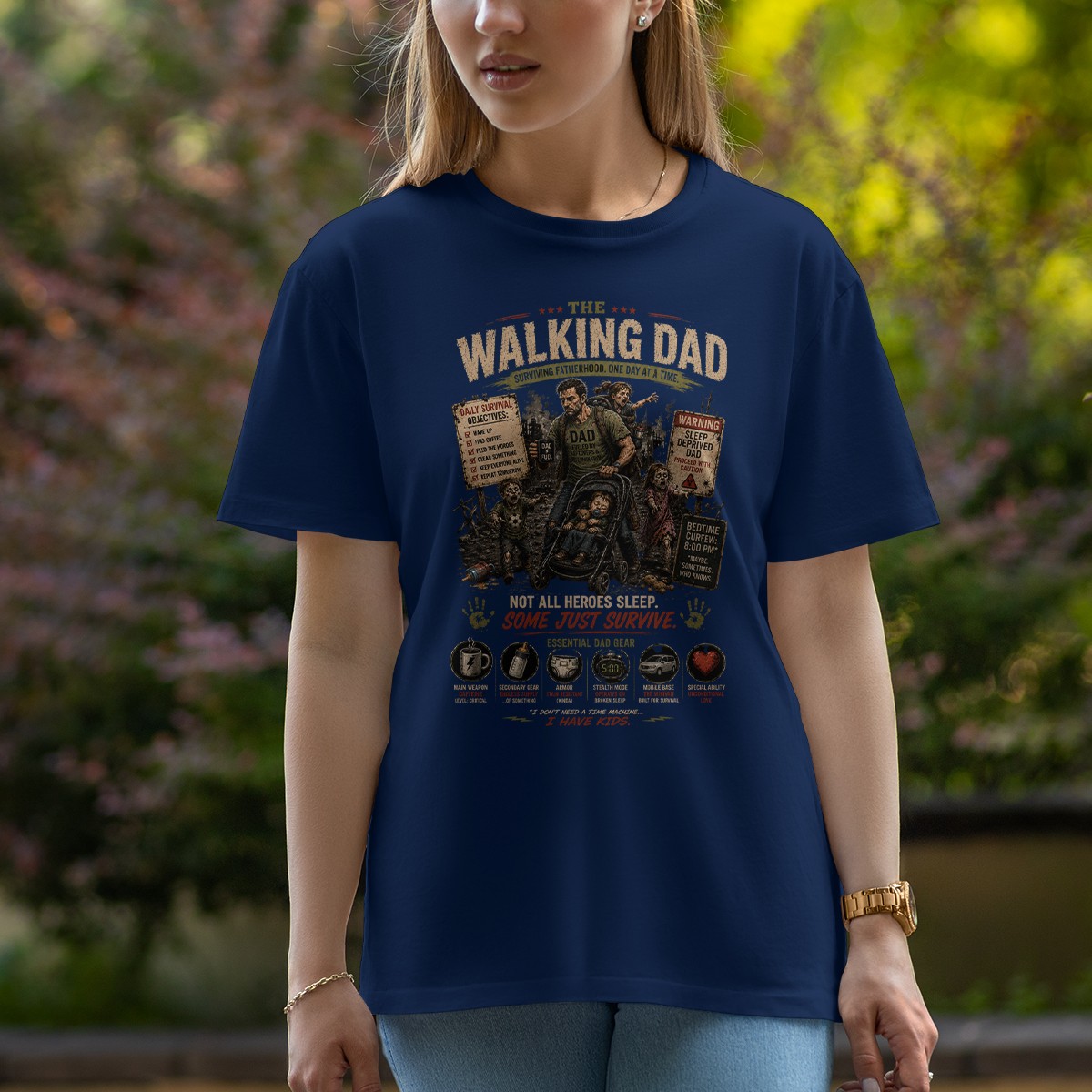 The Walking Dad Surviving Fatherhood Mens T-Shirt Zombie Parody Gift For Him gallery