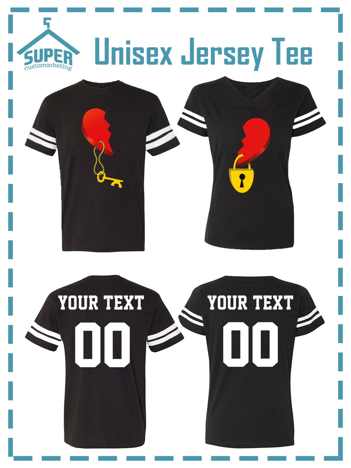 Wild HEART KEY LOCK Fine JERSEY STYLE COUPLES TSHIRTS CUSTOM BACK PERSONALIZED gallery