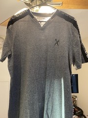 Marc Ecko Men’s Solid V-Neck Short Sleeve Knit Polyester Logo T-Shirt Gray L