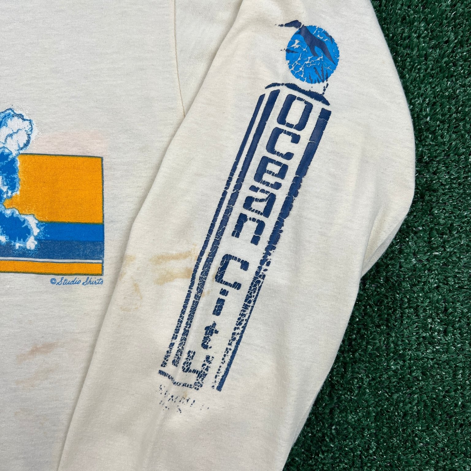 VTG The Knits Ocean City Summer 81 Surf Long Sleeve T-Shirt Mens XL Cream 80s gallery