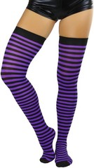 Women’s Opaque Hoseiry Thin Striped Thigh High Long Stocking – Black W/Purple…