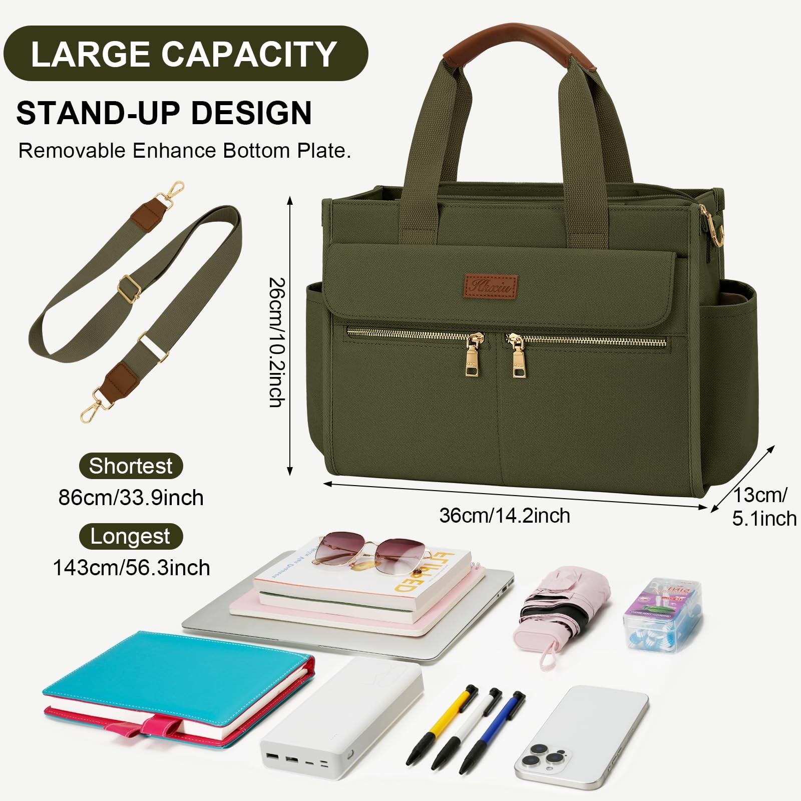 Canvas Tote Bag Purse for Women with Zipper and Compartments for Work College... gallery