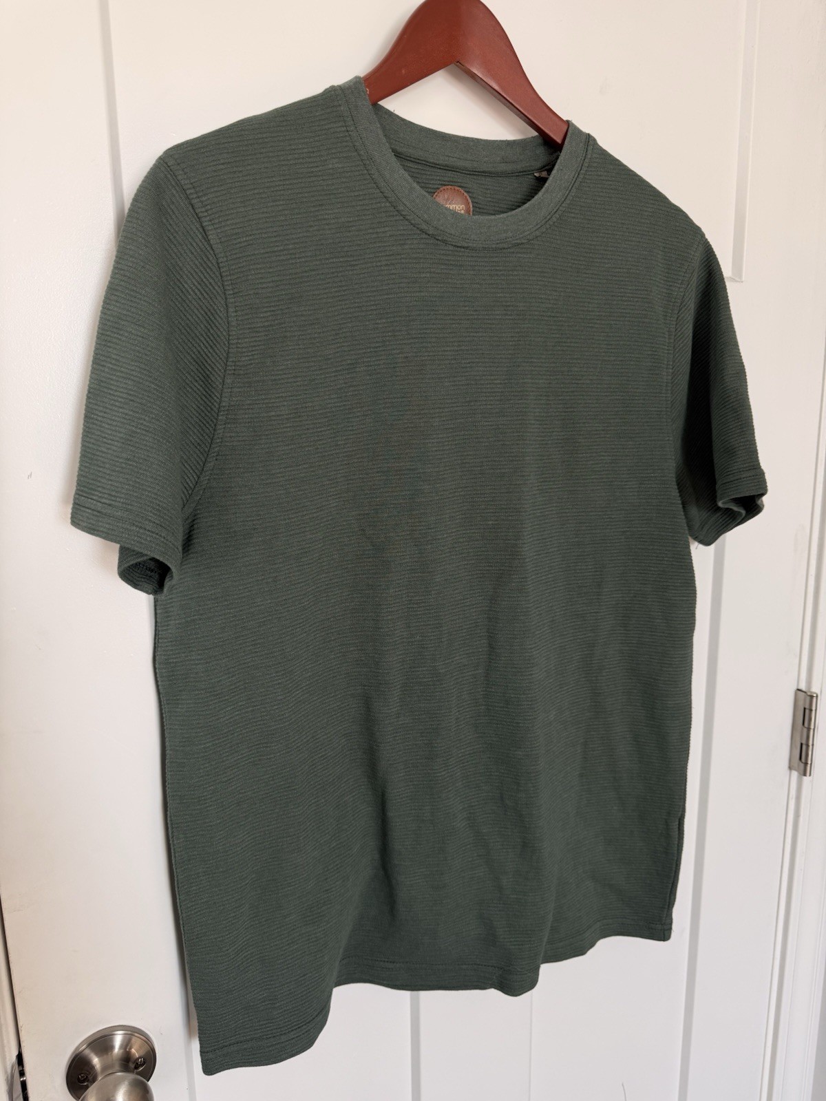 Common People Men Olive Textured T-Shirt Fine Striped Texture Size S gallery