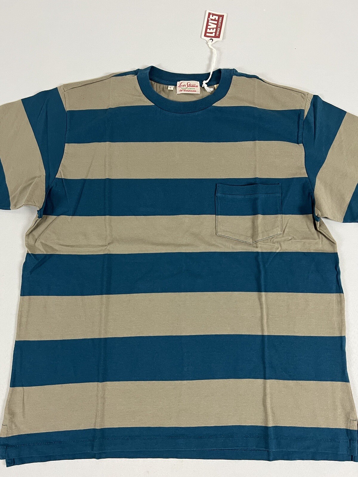 LEVIS VINTAGE CLOTHING LVC 1940’S SPLIT HEM T-SHIRT STRIPE BLUE/GRAY L NWT gallery