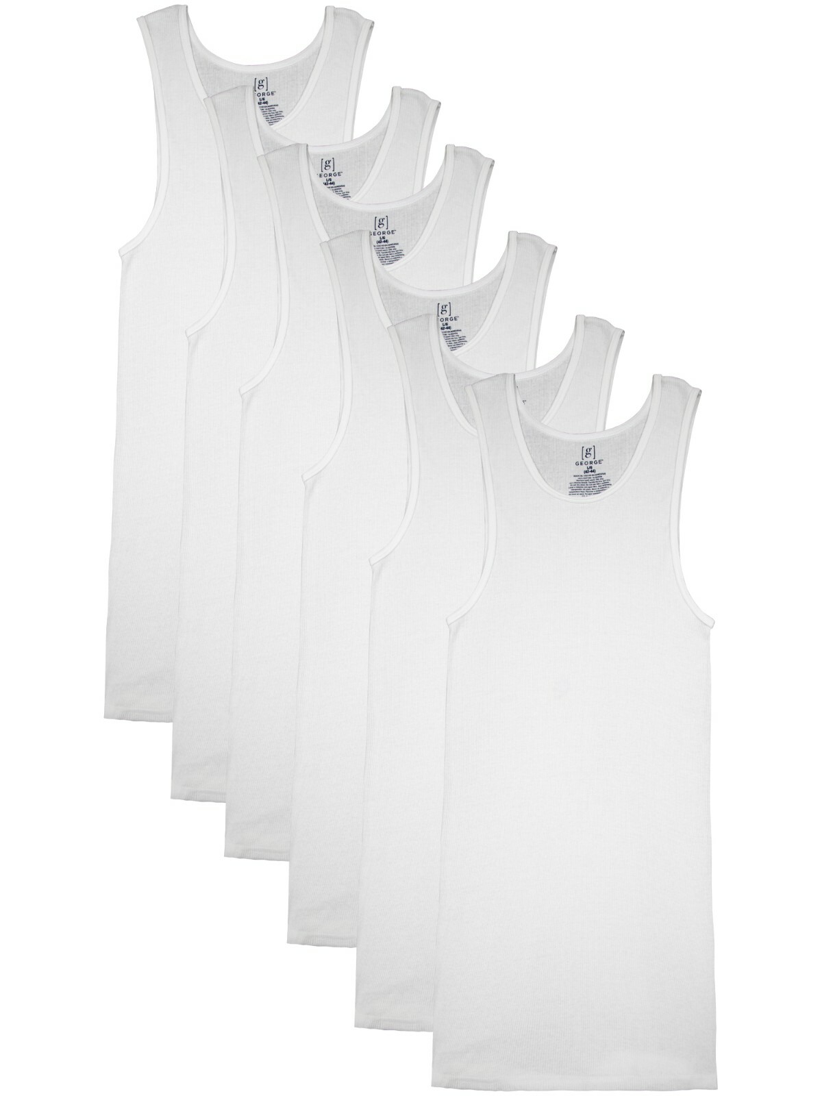 NEW! George Tag Free Comfort Long length A-Shirt Men's, WHITE, Small, 3-Pack, gallery