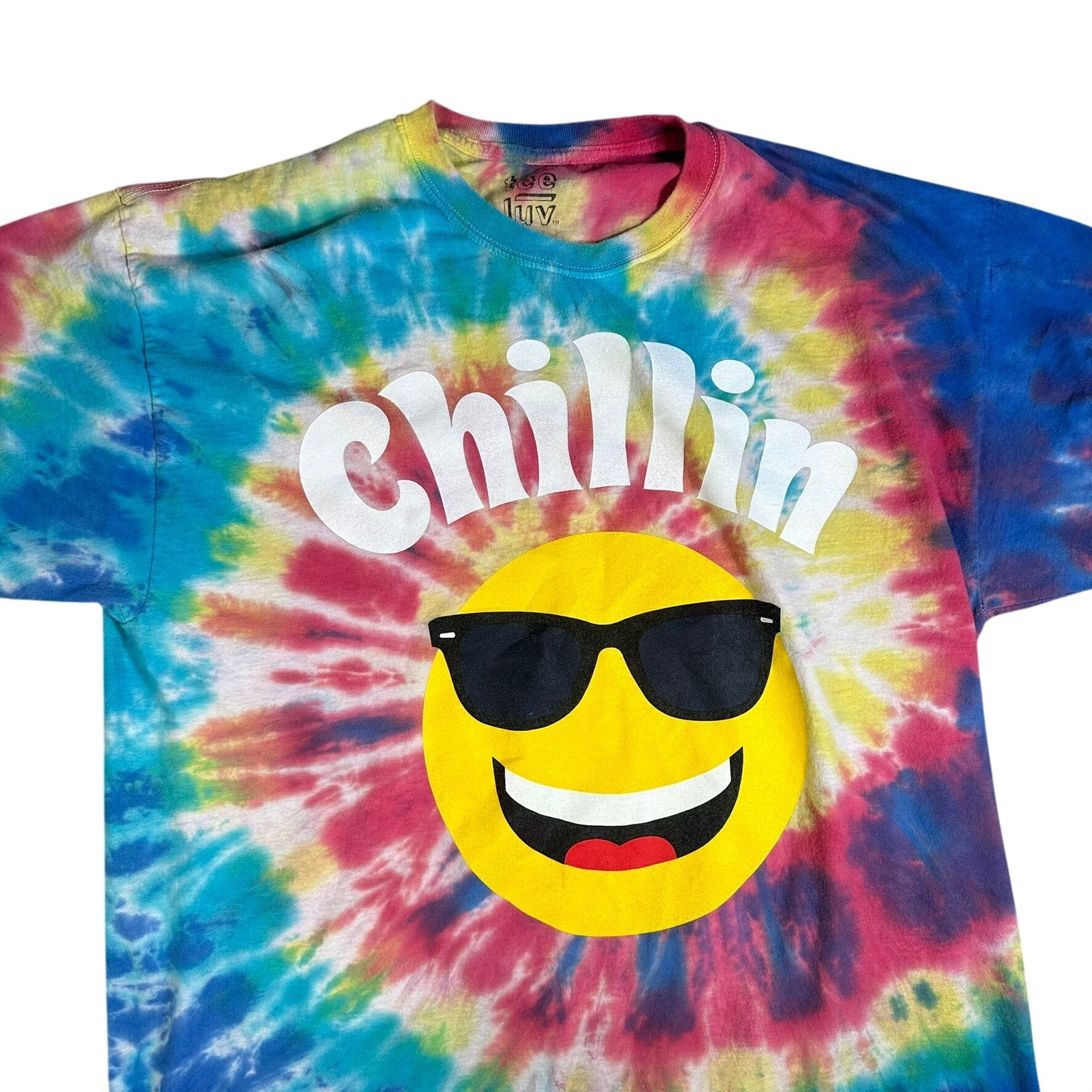 Tee Luv Mens Chillin Smiley Face Sun Tie Dye Graphic T-Shirt XL Multicolor