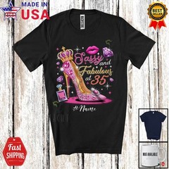 Custom Name Fabulous And Sassy at 35; 35th Birthday Woman High Heels T-Shirt