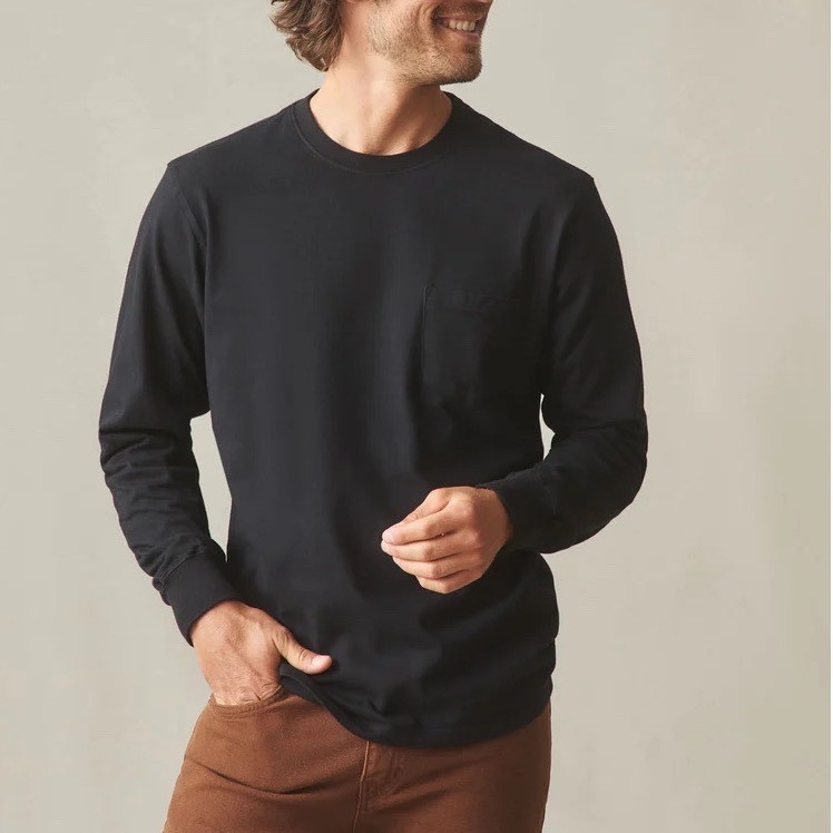 American Giant Pocket Tee Shirt Mens Small Black Cotton Ribbed Cuffs Crew Neck gallery