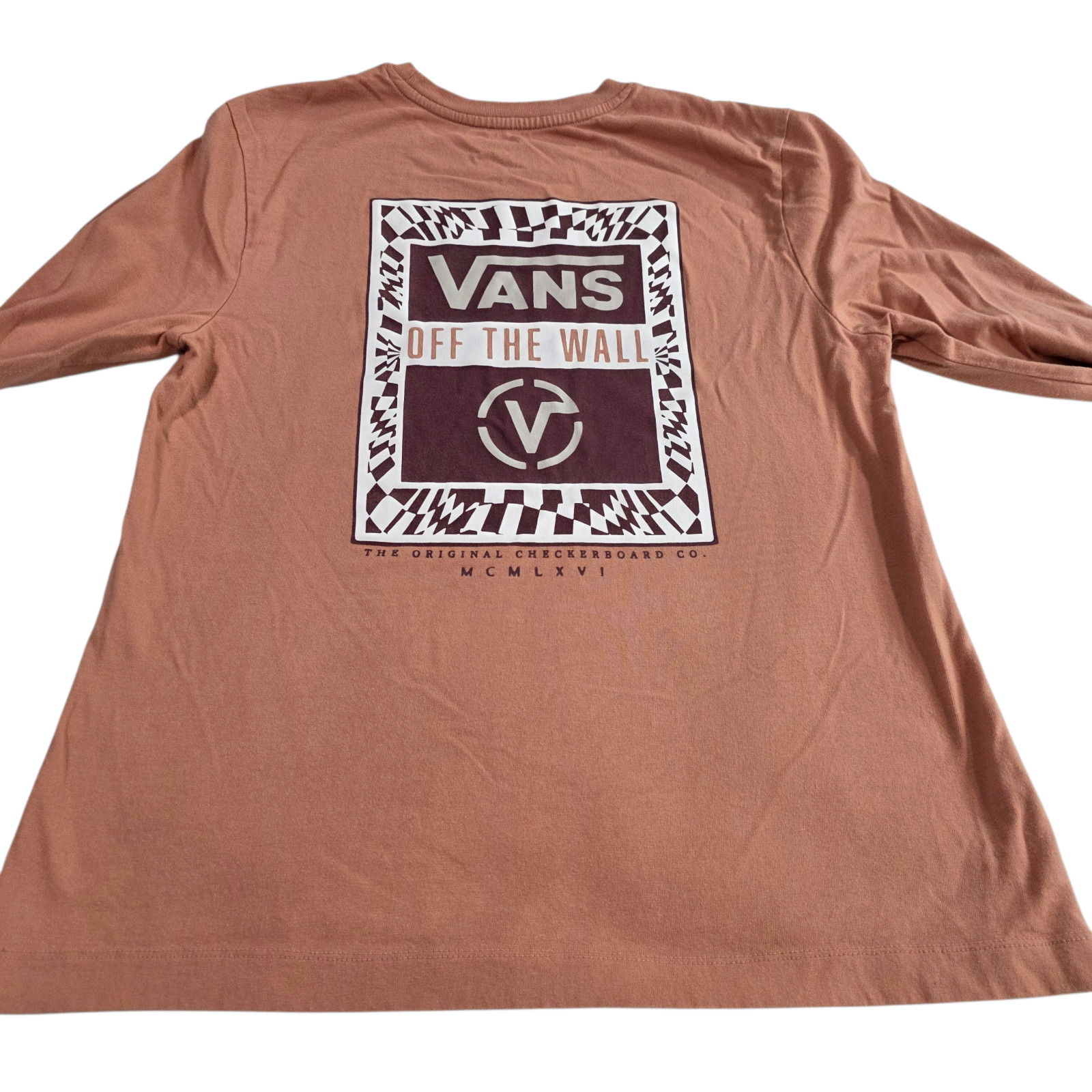 Vans Off The Wall T-Shirt Mens Peach Graphic M Crew Neck Long Sleeve Streetwear gallery