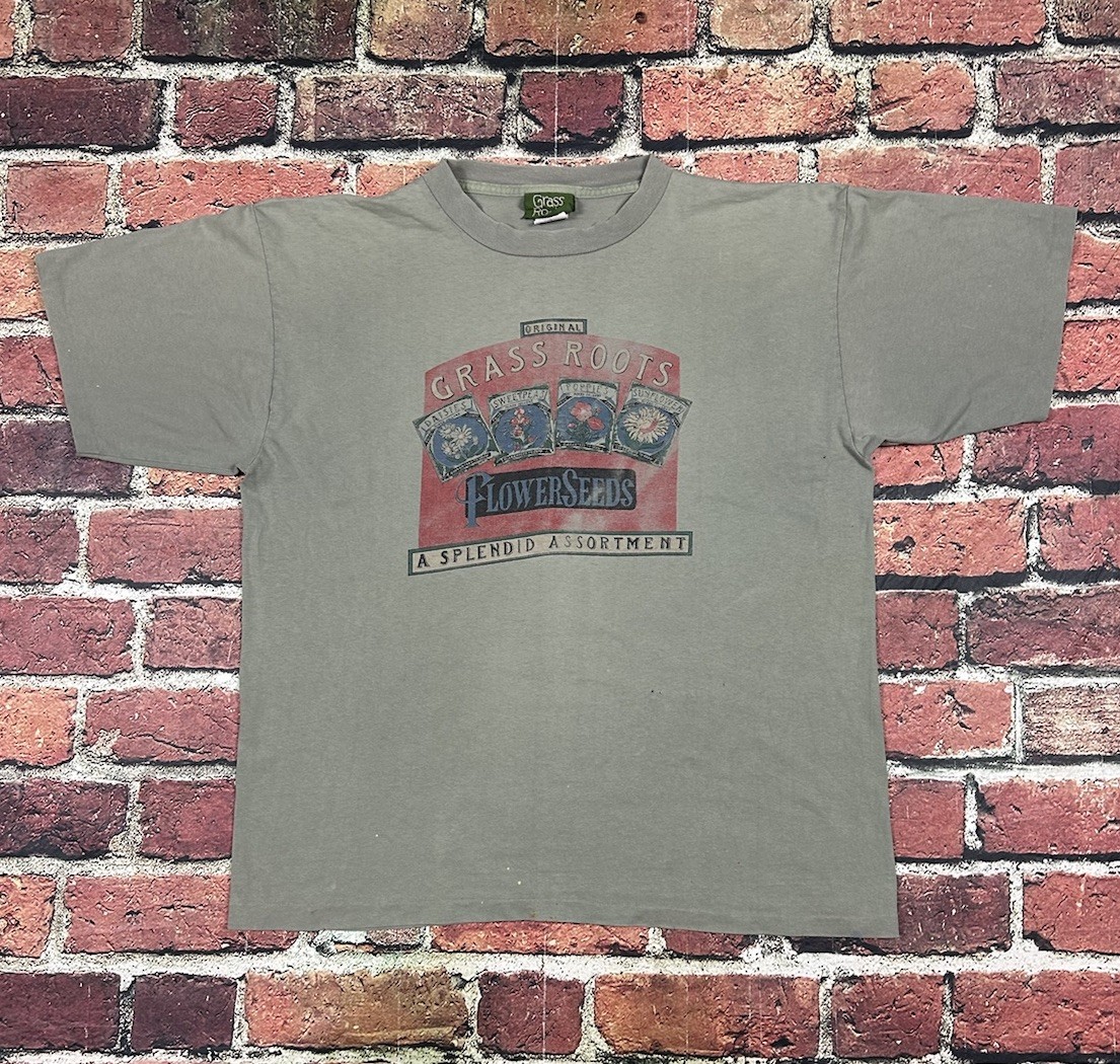 Vintage 90s Grass Roots Flower Seeds Assortments Single Stitch T-Shirt OSFA USA