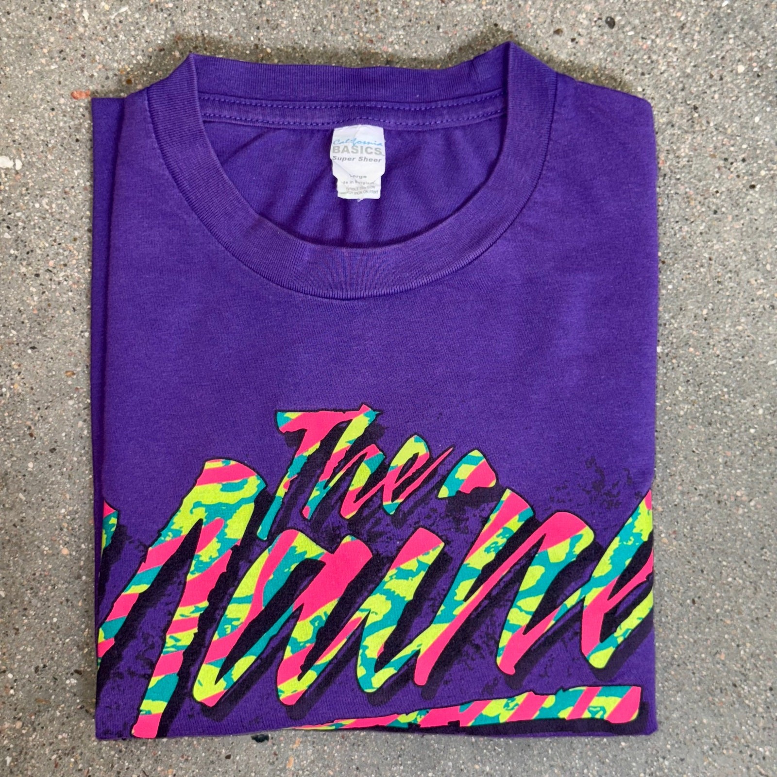 Late 80s / Early 90s Vintage The Maine Men's Large T-Shirt Neon Graphic Purple gallery