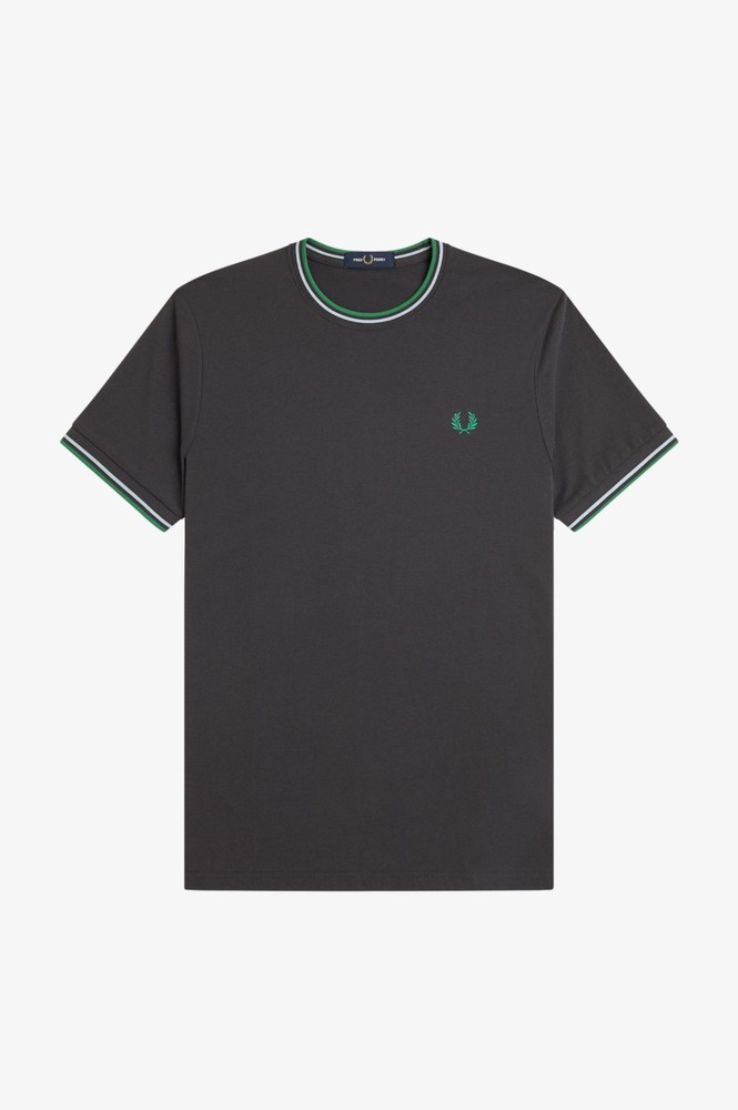 🔵 Fred Perry – Double Row T-Shirt M1588V Light Ice Grey Green 85B SS26