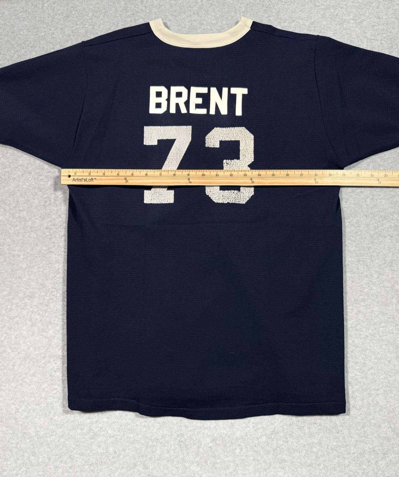 Vintage Russell Athletic Knit Ringer Tee Mens L Navy White BRENT 73 Jersey USA gallery