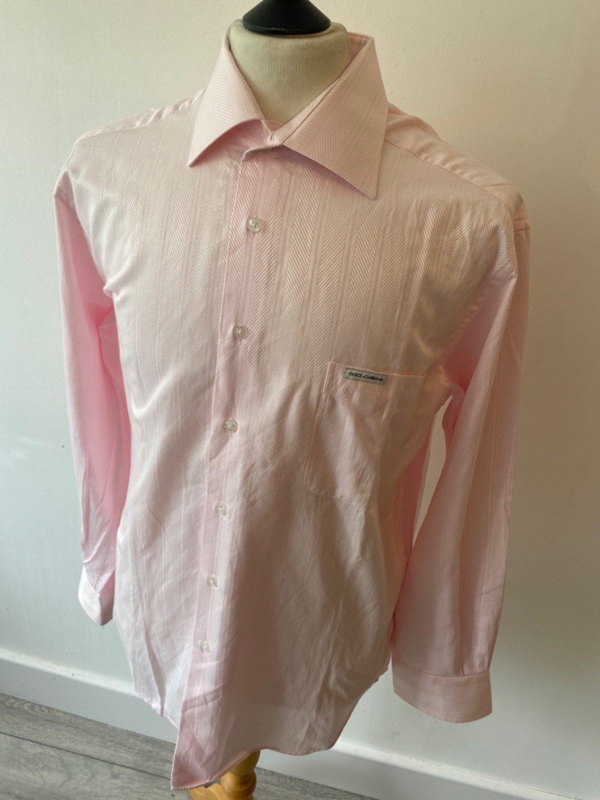 Dolce & Gabbana Vintage Pink Herringbone Chevron Dress Shirt Size 42 / 16.5″ L