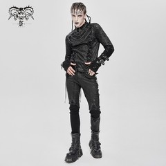 Devil Fashion Men Black Gothic Punk Mesh Spliced Lace-Up T-Shirt Slim Fit Tops