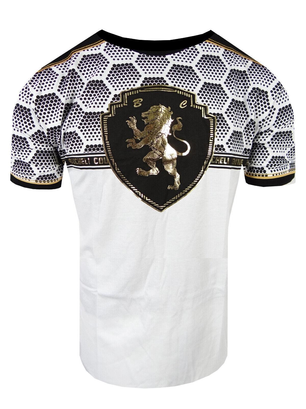 Mens T-Shirt Italian Print Shiny Gold Lion Chest Bucheli Logo Slim Fit Crew Neck gallery
