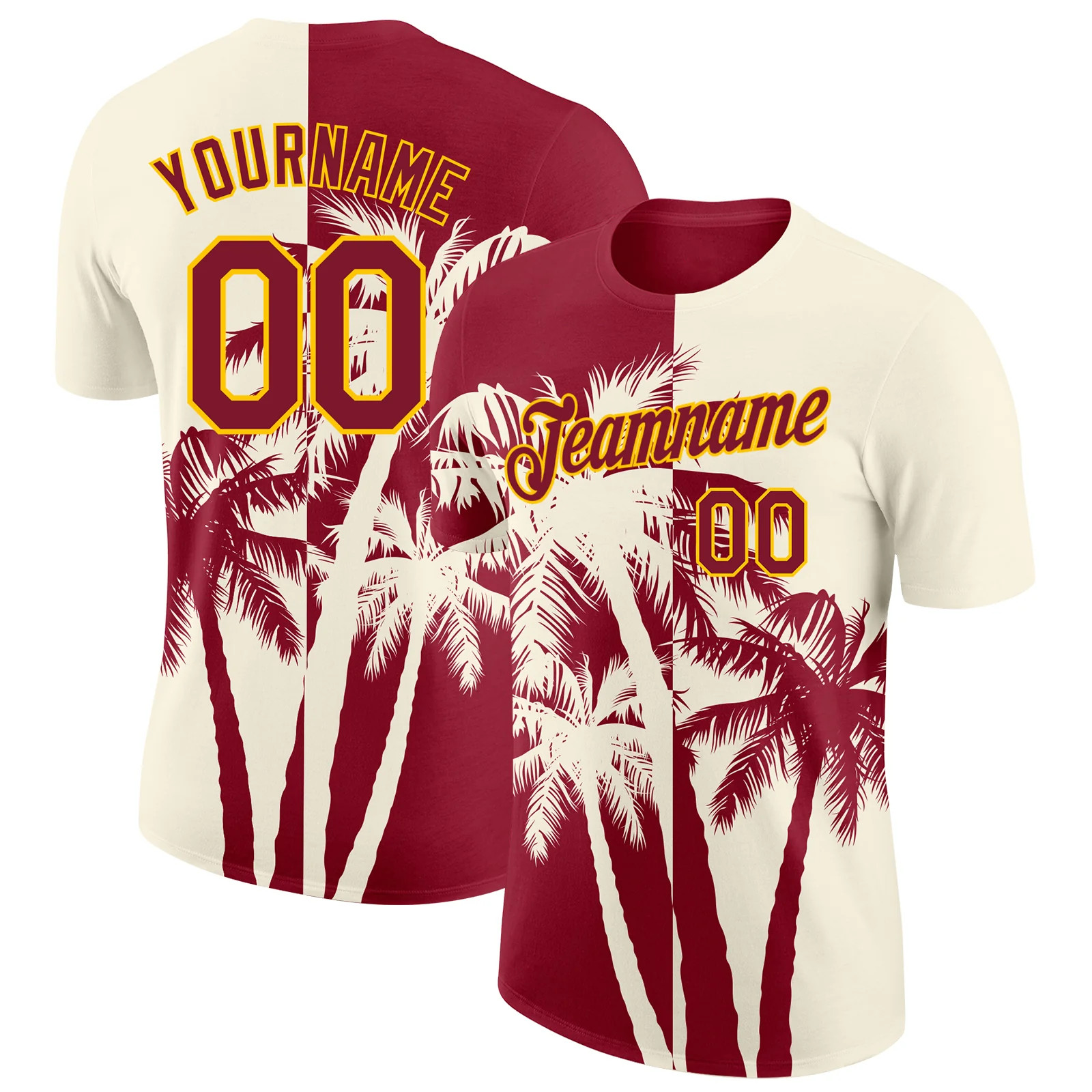 Custom Cream Crimson Yellow Hawaii Palm Tree T-Shirt Tropical Summer Beach gallery