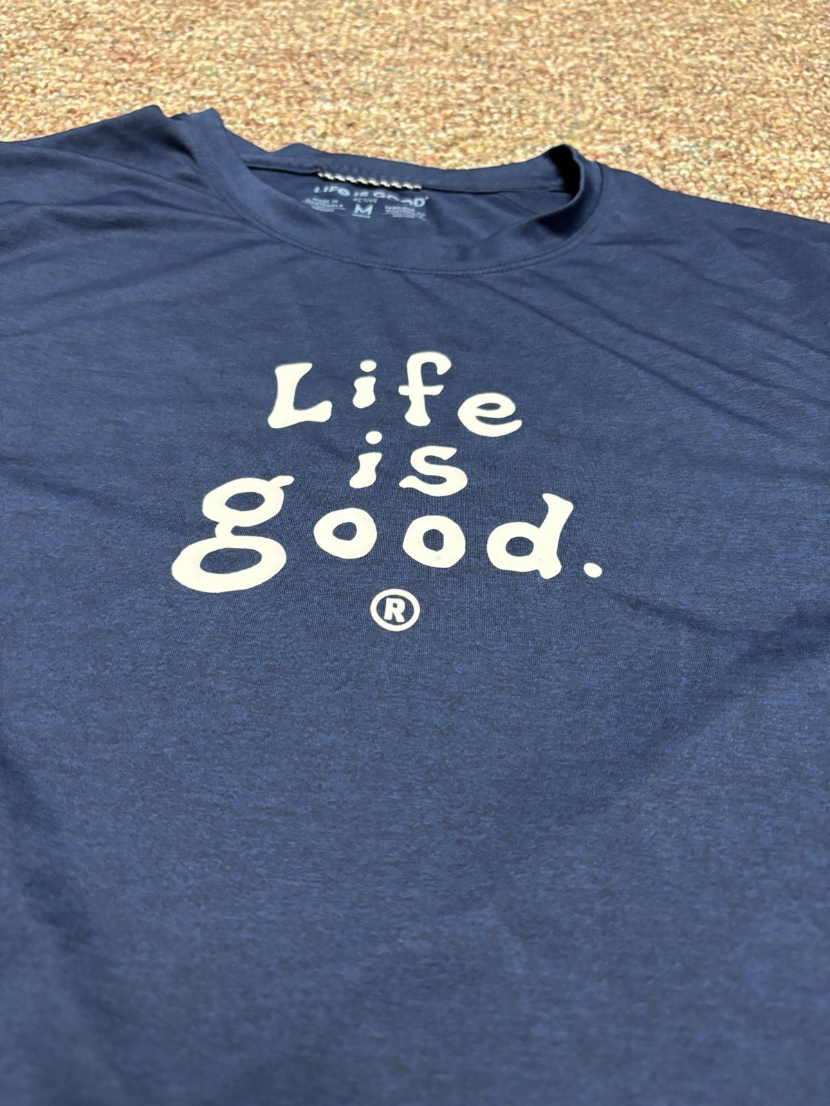 Life is Good Active Gym Running Activewear T Shirt Blue Mens Medium Stretch gallery