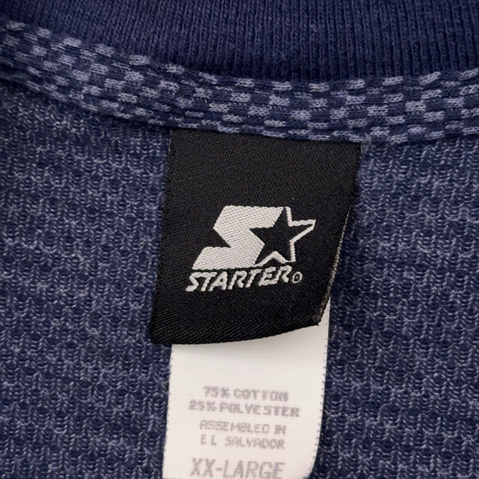 Vintage Starter Athletic T-Shirt Men's XXL Blue Geometric Embroidered Logo Crew gallery