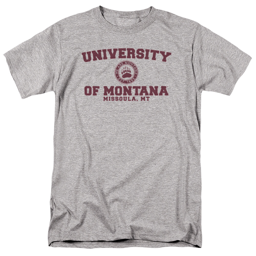University of Montana Adult T-Shirt Circle Logo, Athletic Heather, S-5XL