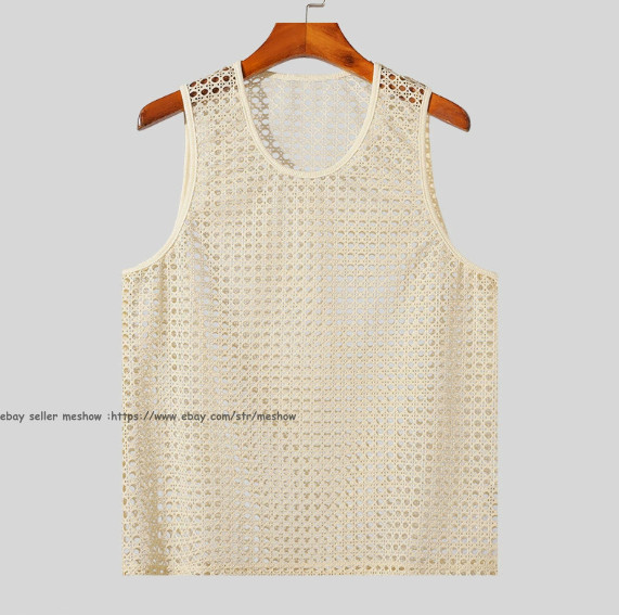 Mens Knitted Crochet Tank Tops Summer Hollow Sleeveless T-shirt Scoop Neck Shirt gallery